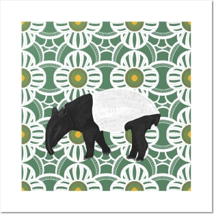 Malayan Tapir Green Floral Pattern Posters and Art